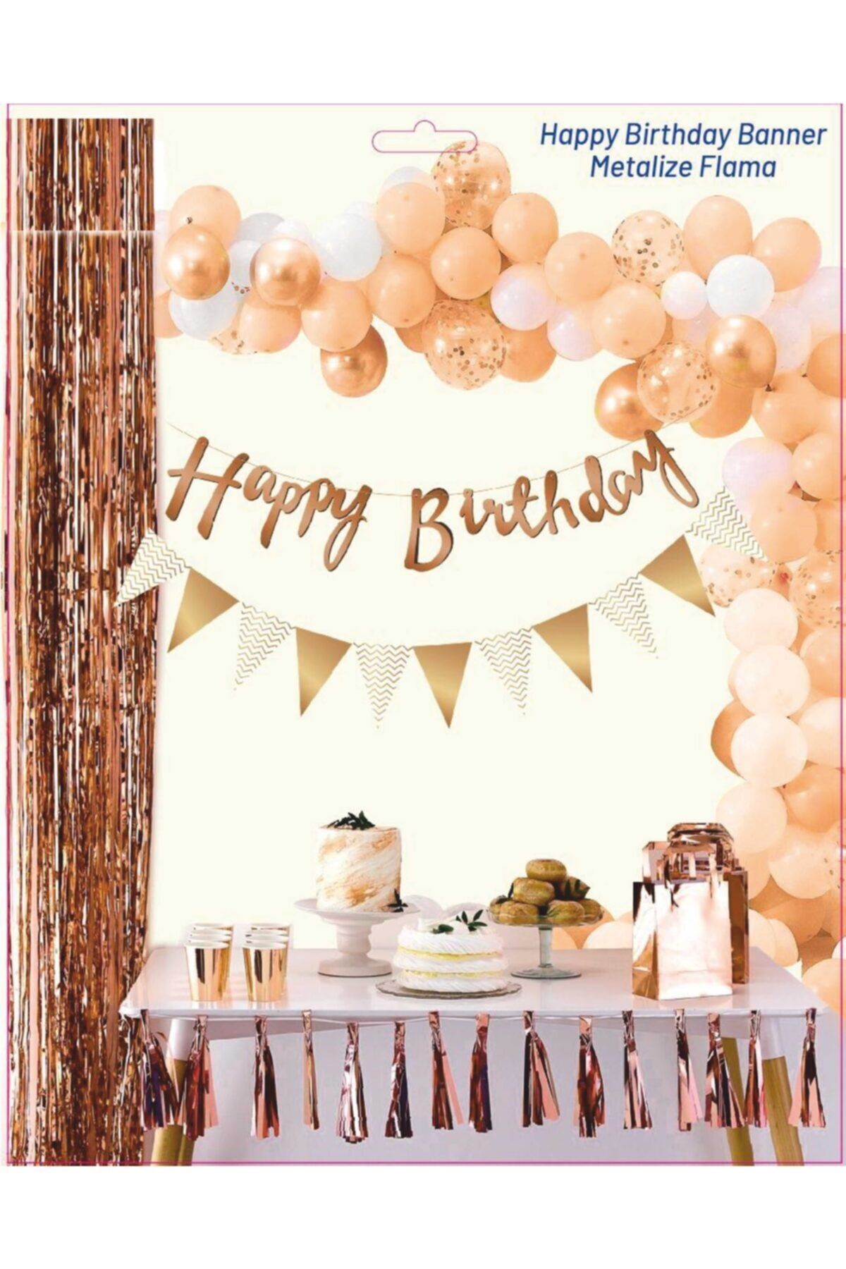 Happy Birthday Kaligrafi Yazı Ve Metalize Flama Set Rose Gold