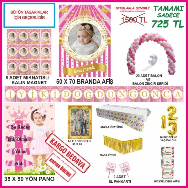 Kişiye Özel Fotoğraflı Pembe Gold Tasarım Doğumgünü Seti