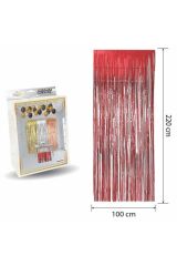 Kapı Ve Duvar Fon Perdesi Işıltılı Püsküllü Kırmızı ( 100*220 Cm)