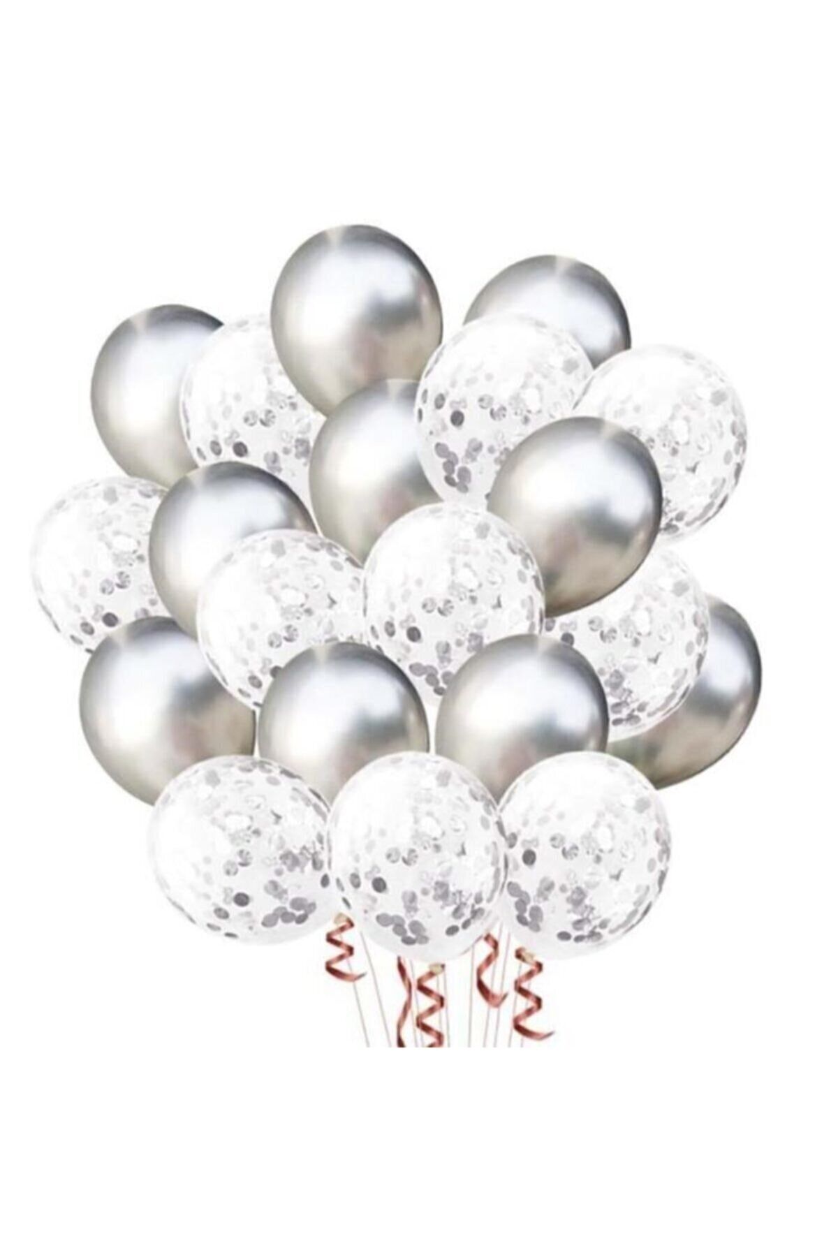 Gümüş Konfetili Balon Seti