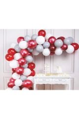60 Adet Metalik Balon Ve 5 Metre Balon Zinciri (bordo-beyaz-gümüş)