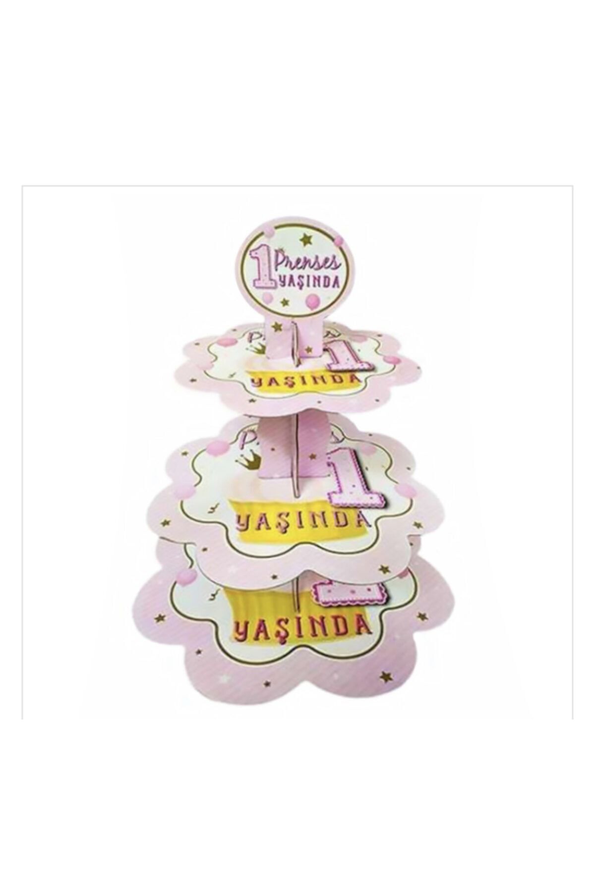 Pembe 1 Yaş Prenses Kek Standı3 Katlı