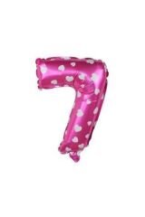 Pembe Renk Beyaz Kalpli Rakam Folyo Balon 40 Cm 16 Inç 7 Rakamı
