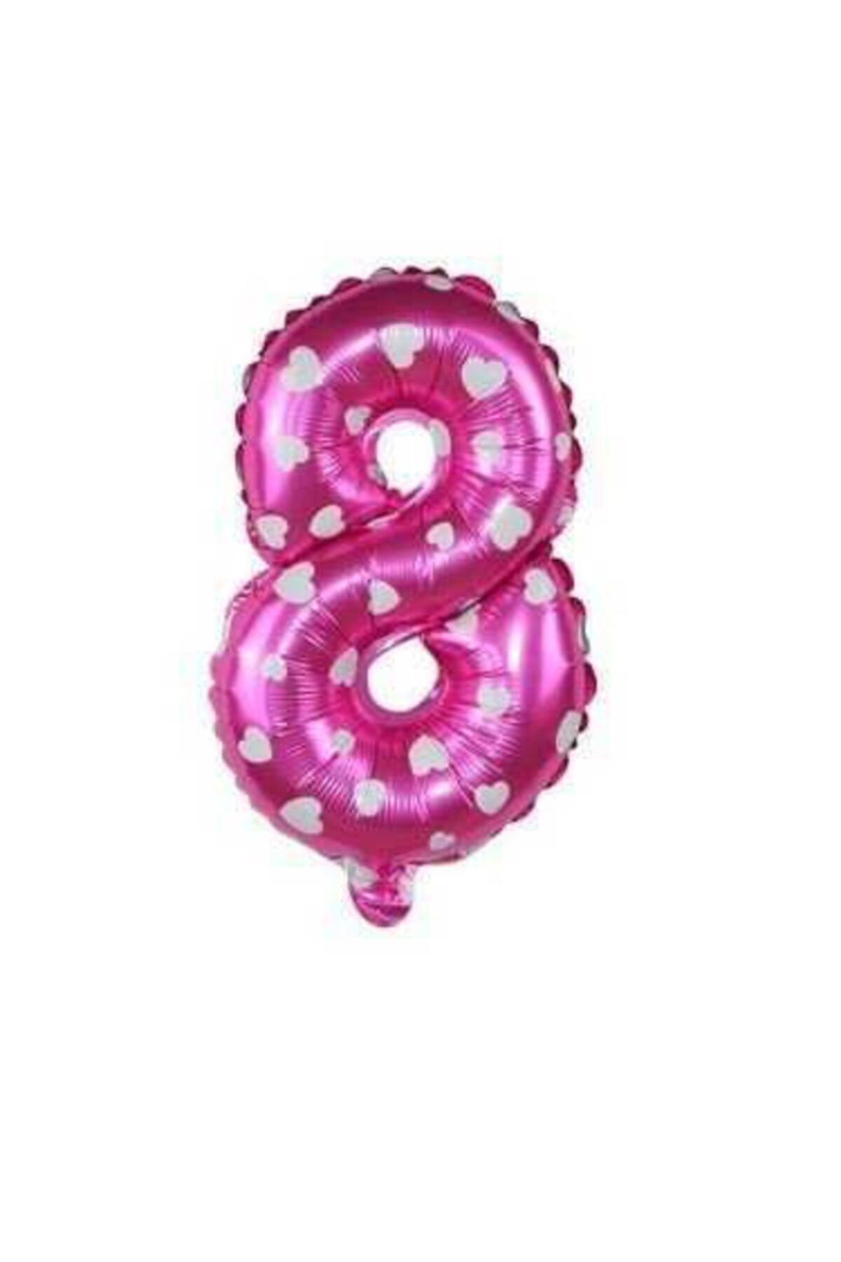 Pembe Renk Beyaz Kalpli Rakam Folyo Balon 40 Cm 16 Inç 8 Rakamı