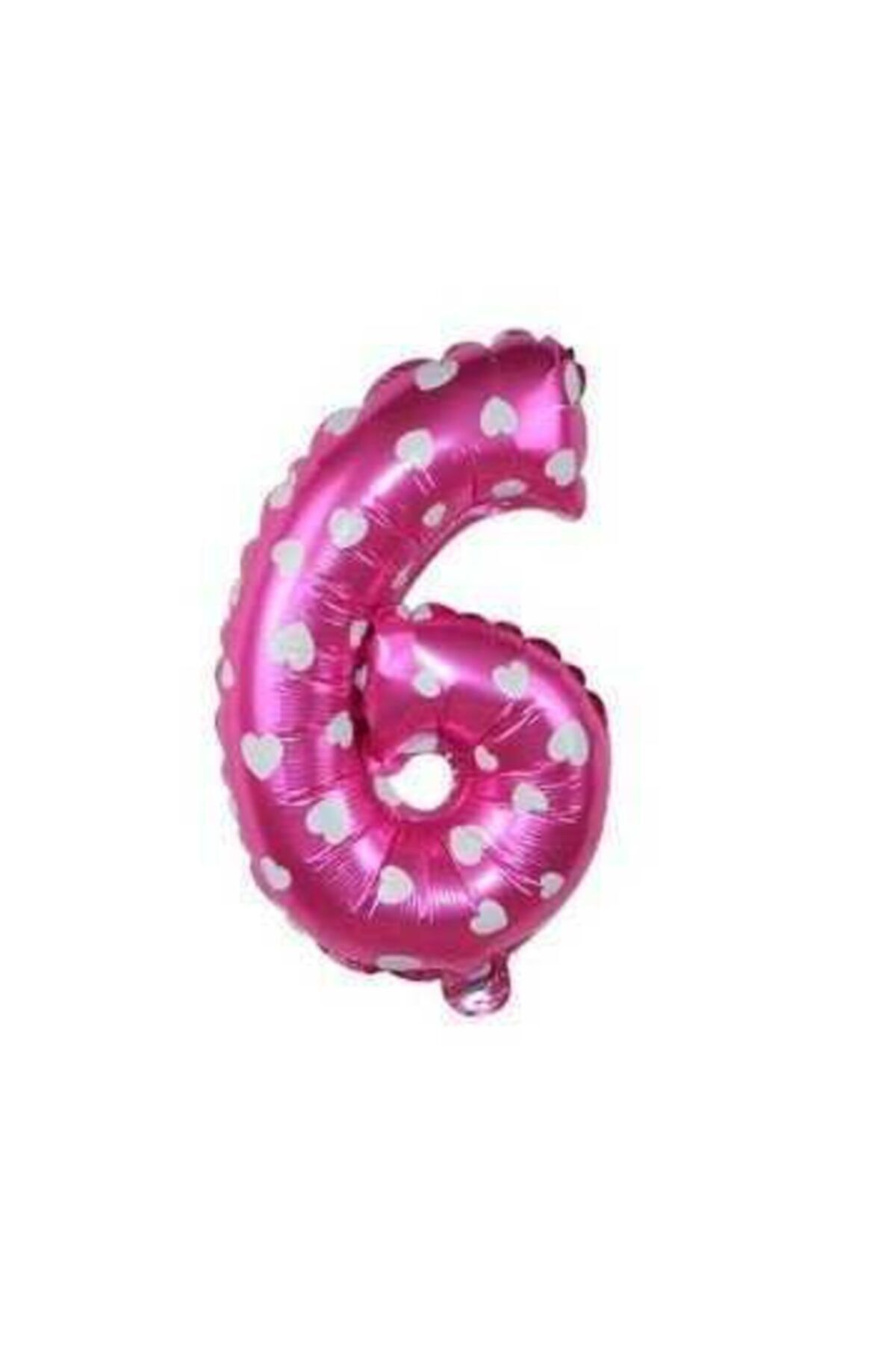 Pembe Renk Beyaz Kalpli Rakam Folyo Balon 40 Cm 16 Inç 6 Rakamı