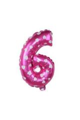Pembe Renk Beyaz Kalpli Rakam Folyo Balon 40 Cm 16 Inç 6 Rakamı