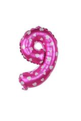 Pembe Renk Beyaz Kalpli Rakam Folyo Balon 40 Cm 16 Inç 9 Rakamı