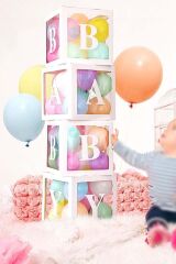 Baby Yazılı Şeffaf Beyaz Kutu Balon Seti 33 Parça