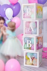 Baby Yazılı Şeffaf Beyaz Kutu Balon Seti 33 Parça