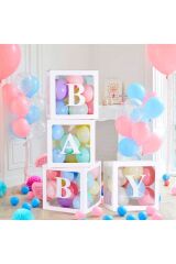 Baby Yazılı Şeffaf Beyaz Kutu Balon Seti 33 Parça