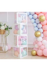 Baby Yazılı Şeffaf Beyaz Kutu Balon Seti 33 Parça