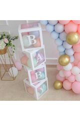 Beyaz Şeffaf Kutu ve 5 Adet Küçük Balon Seti