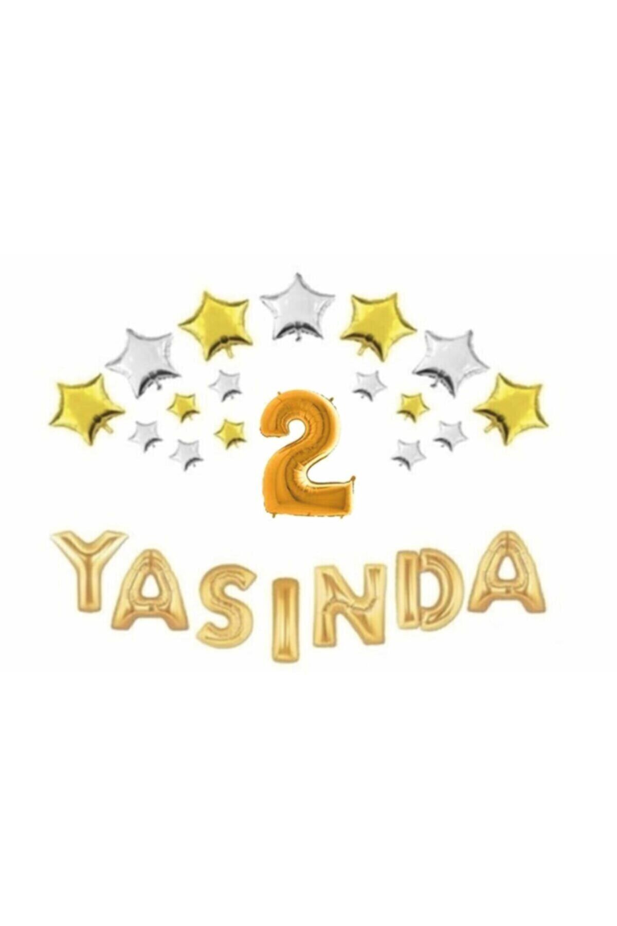 Gold Renk Yıldızlı 2 Yaşında Folyo Balon Set