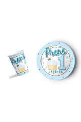 Prens 1 Yaşında Mavi Gold Temalı Karton 8 Li Tabak Bardak Set