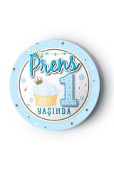 Prens 1 Yaşında Mavi Gold Temalı Karton 8 Li Tabak Bardak Set