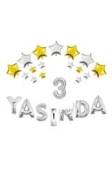 Gümüş Renk 3 Yaşında Folyo Balon Set 50 'li Balon