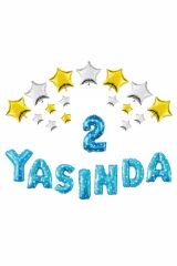 Mavi Renk Yıldızlı 2 Yaşında Folyo Balon Set (50 'li Balon Yapıştırma Bandı Hediye)