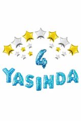 Mavi Renk Yıldızlı 4 Yaşında Folyo Balon Set 50 'li Balon