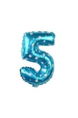 Mavi Renk Yıldızlı 5 Yaşında Folyo Balon Set  50 'li Balon Yapıştırma Bandı