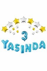 Mavi Renk Yıldızlı 3 Yaşında Folyo Balon Set