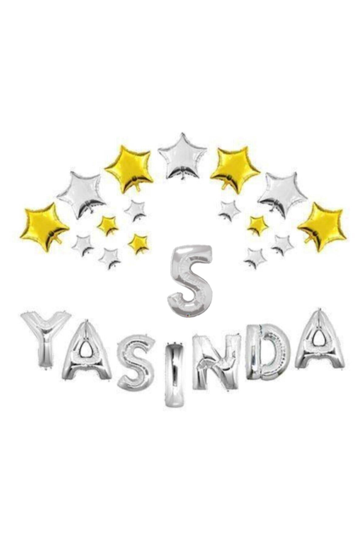 Gümüş Renk 5 Yaşında Folyo Balon Seti 50'li