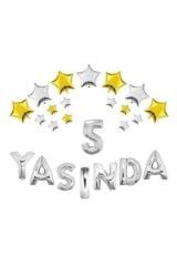 Gümüş Renk 5 Yaşında Folyo Balon Seti 50'li