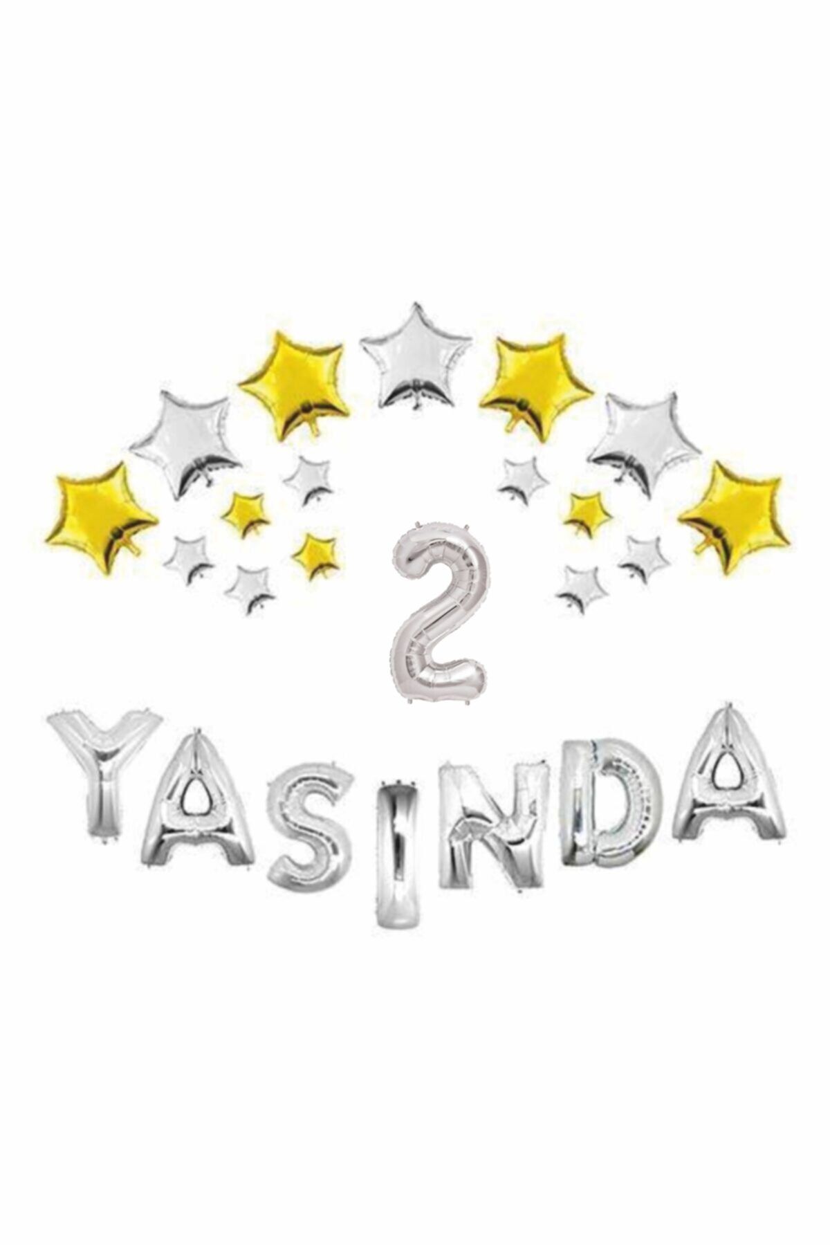 Gümüş Renk 2 Yaşında Folyo Balon Set 50'li