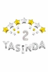 Gümüş Renk 2 Yaşında Folyo Balon Set 50'li