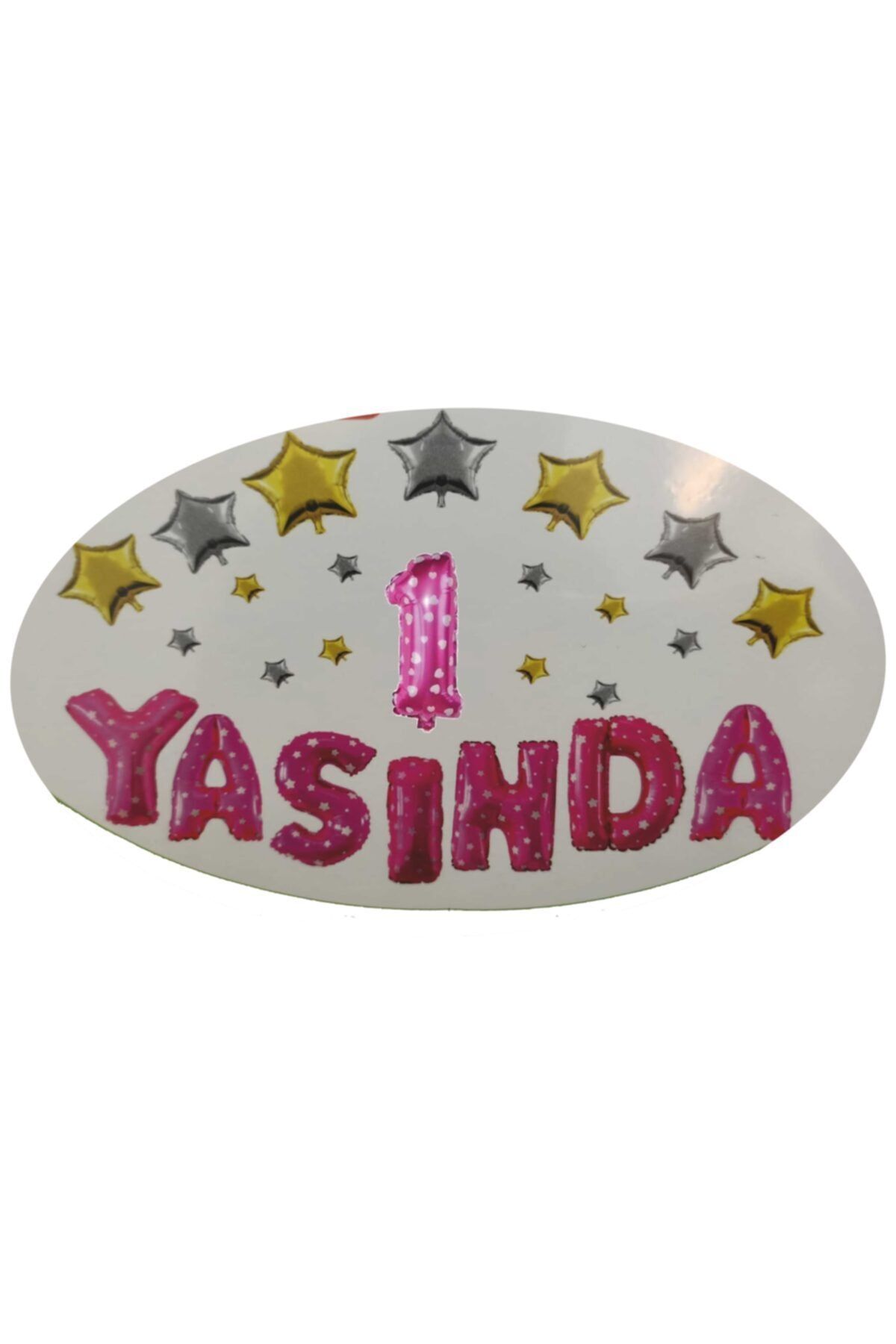Pembe Renk Kalpli 1 Yaşında Folyo Balon Set (50 'li Balon Yapıştırma Bandı Hediye)
