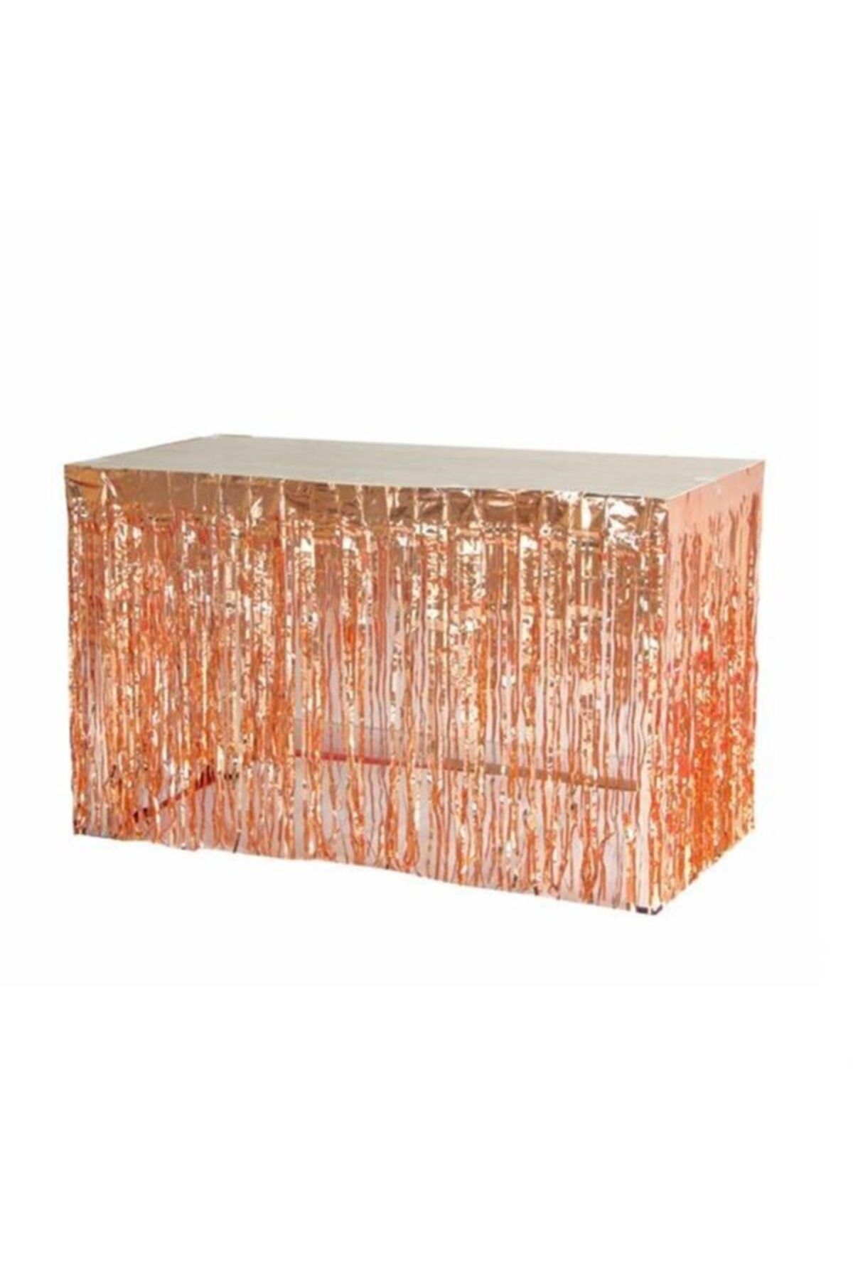Püsküllü Işıltılı Metalize Masa Eteği Rose Gold