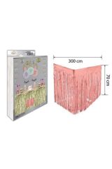 Püsküllü Işıltılı Metalize Masa Eteği Rose Gold