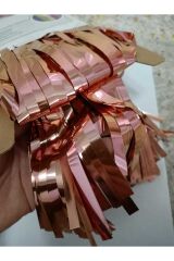 Püsküllü Işıltılı Metalize Masa Eteği Rose Gold