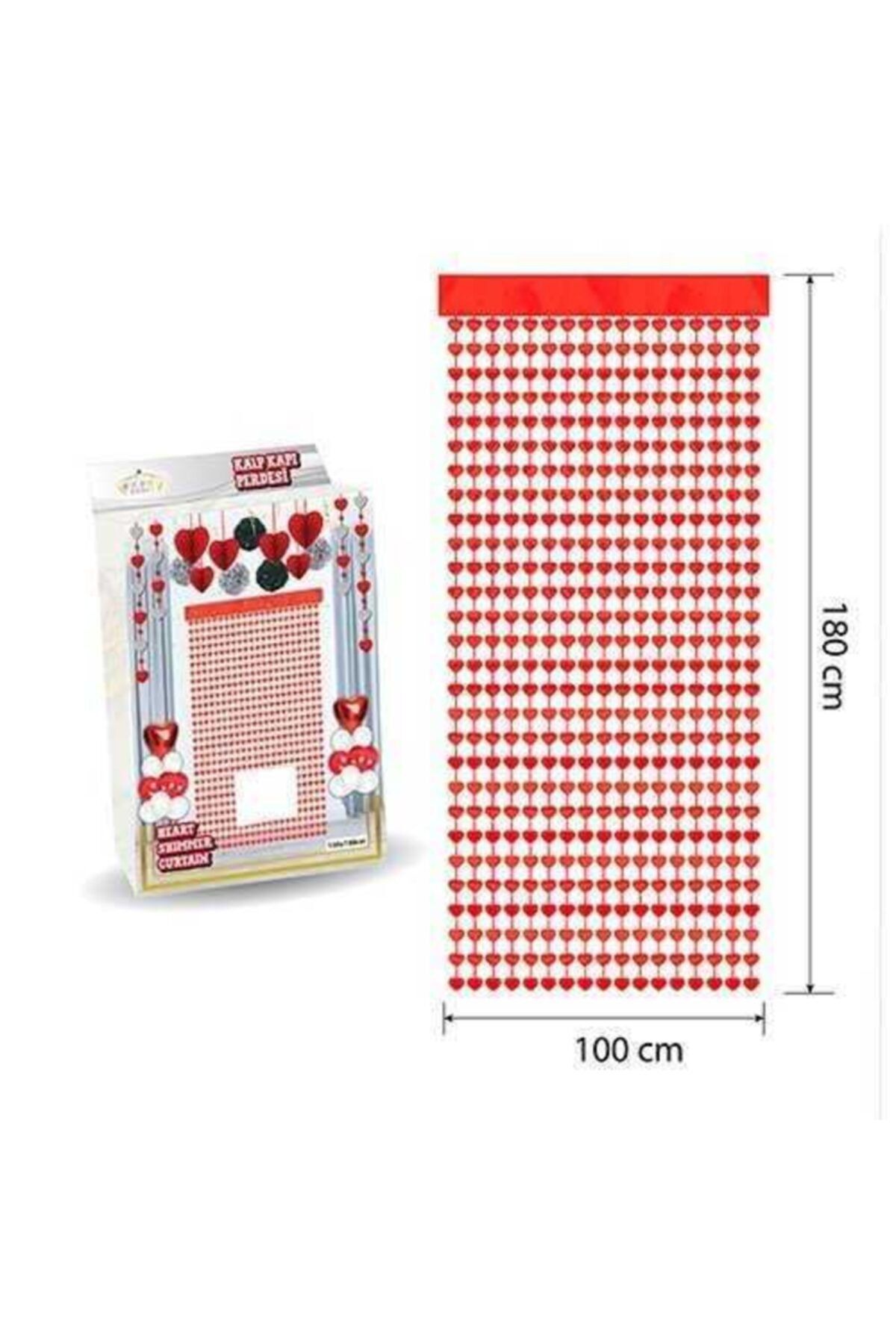 Kapı Ve Duvar Fon Perdesi Kalpli Kırmızı (100*180 CM)