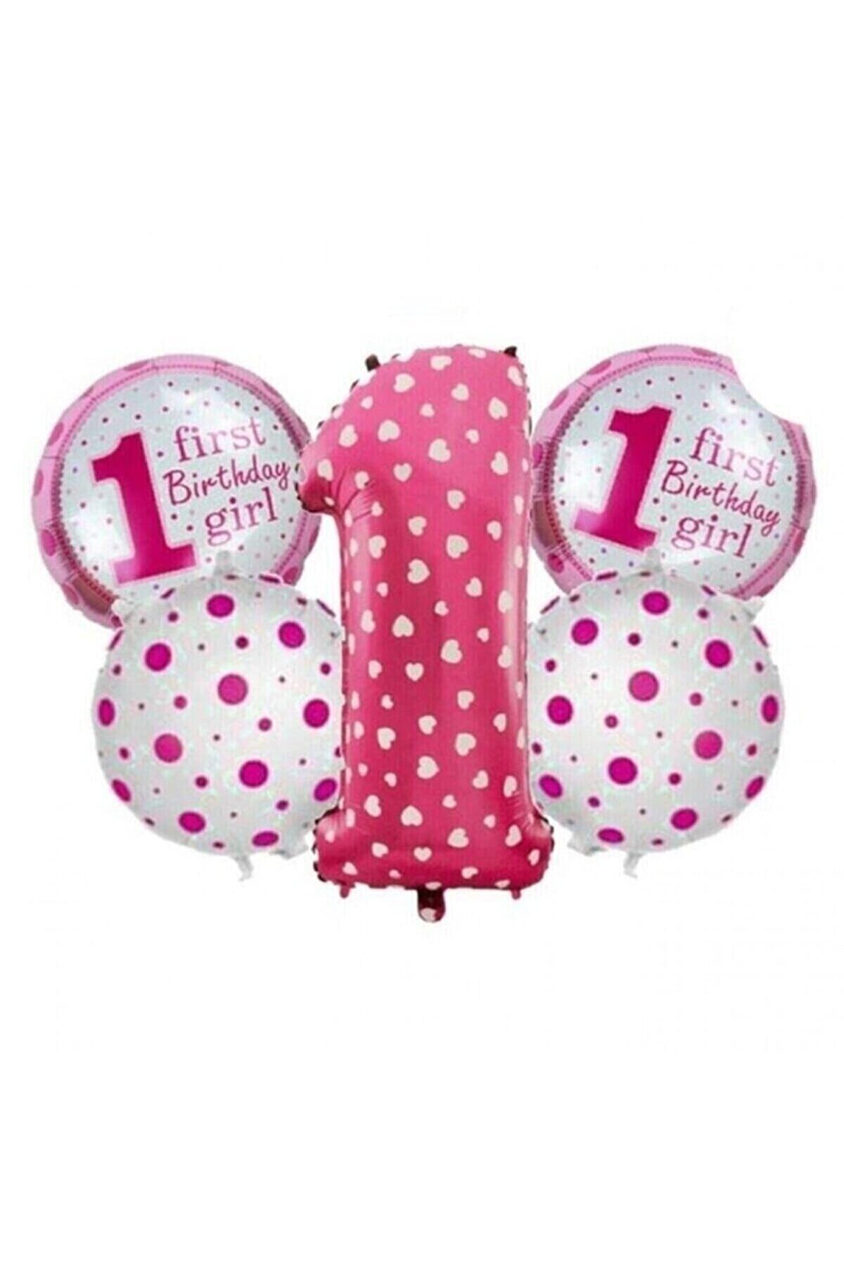 Pembe 1 Yaş 5'li Set Folyo Balon