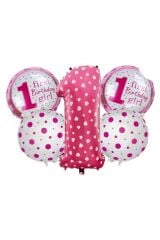 Pembe 1 Yaş 5'li Set Folyo Balon