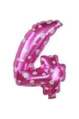 Pembe Renk Beyaz Kalpli Rakam Folyo Balon 40 Cm 16 Inç 4 Rakamı