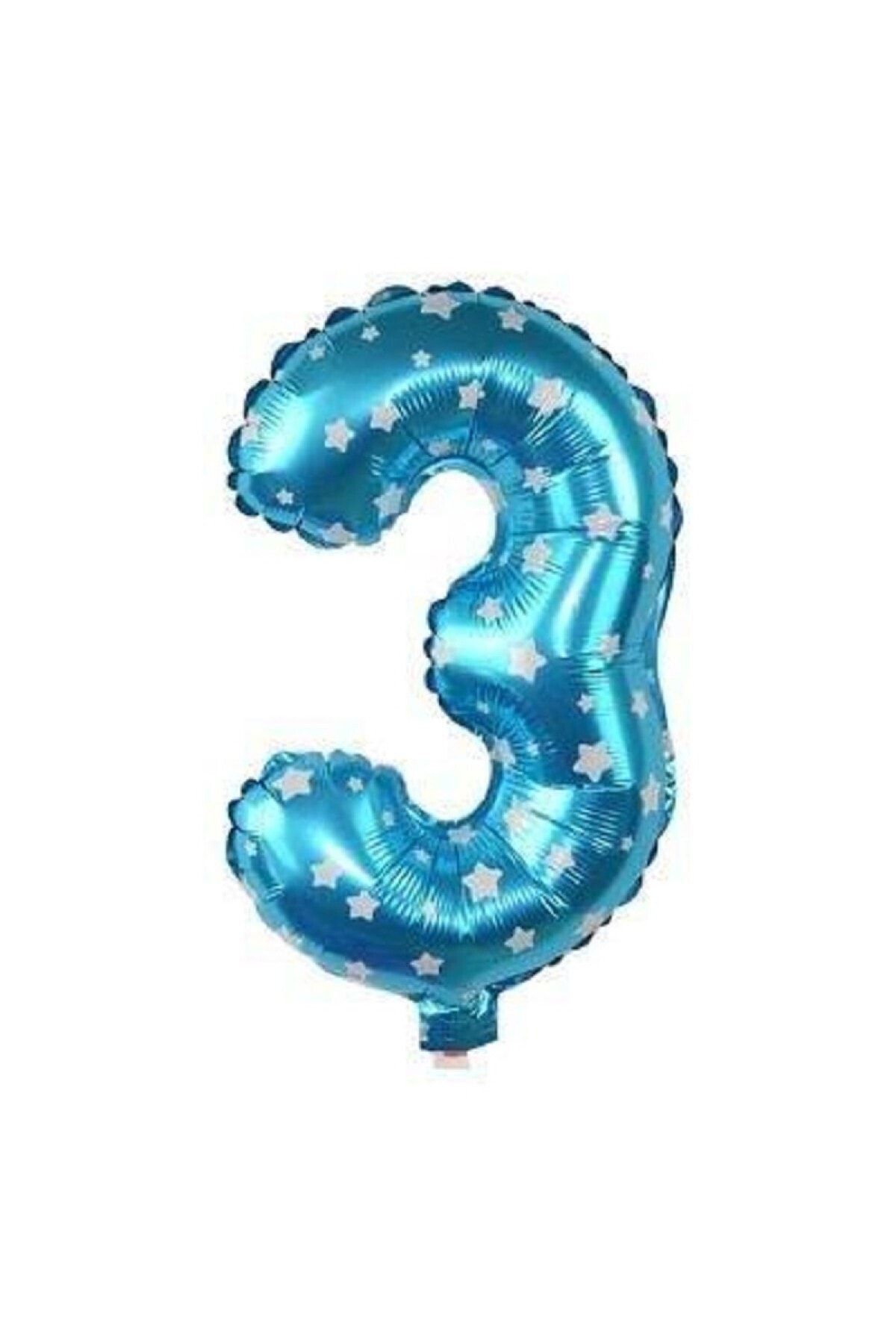 Mavi Renkli, Yıldız Desenli 16 Inç (40 Cm) 3 Rakamı