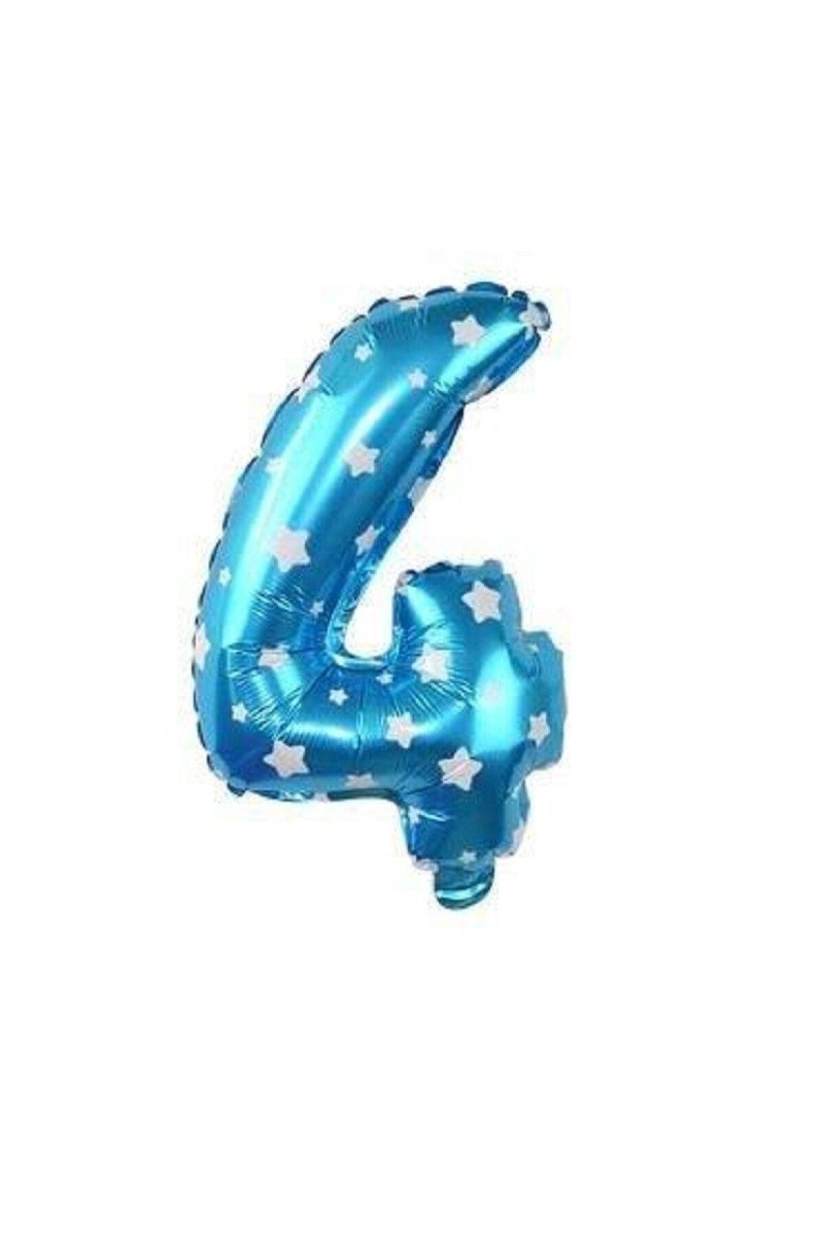 Mavi Renkli, Yıldız Desenli 16 Inç (40 Cm) 4 Rakamı