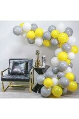 Happyland 50 Adet Metalik Balon Ve 5 Metre Balon Zinciri (sarı - Gümüş - Beyaz)