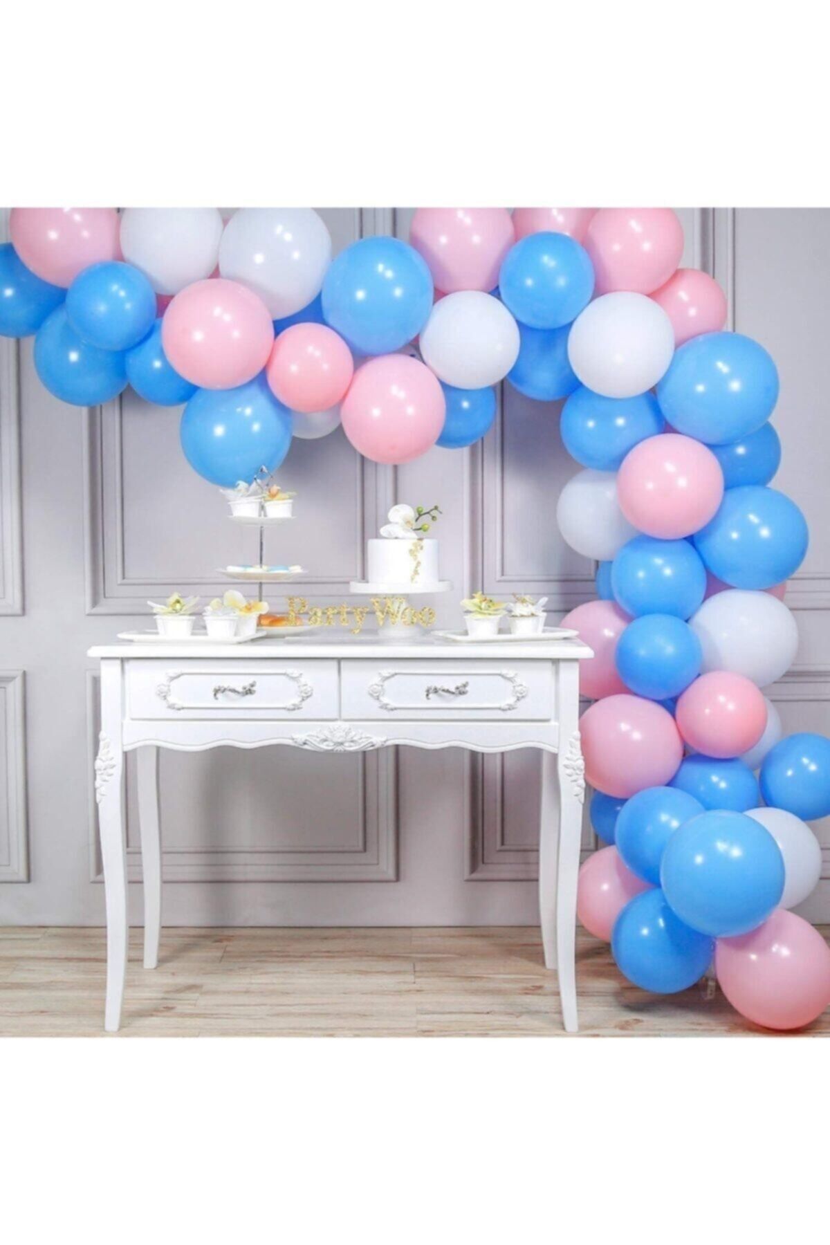 50 Adet Metalik Balon Ve 5 Metre Balon Zinciri (PEMBE- AÇIK MAVİ-BEYAZ)