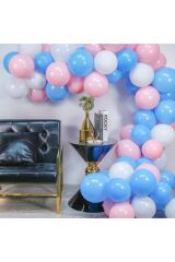 50 Adet Metalik Balon Ve 5 Metre Balon Zinciri (PEMBE- AÇIK MAVİ-BEYAZ)