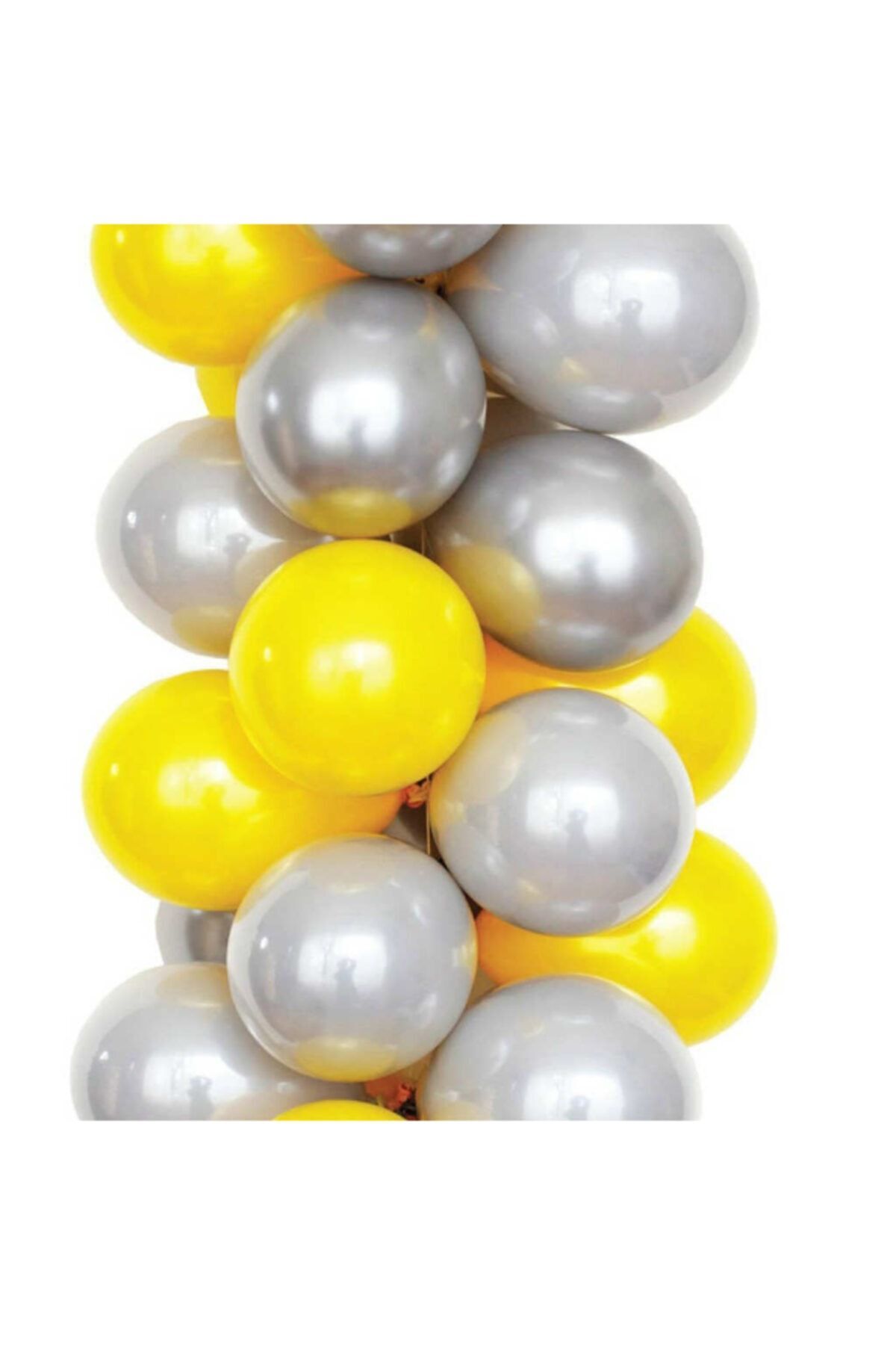 Sarı Gümüş Metalik Balon ve Balon Zinciri 5 Metre 30 Adet